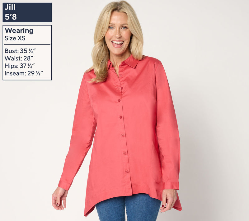 Denim & Co. Regular Button Front Poplin Tunic with Pockets — View 2