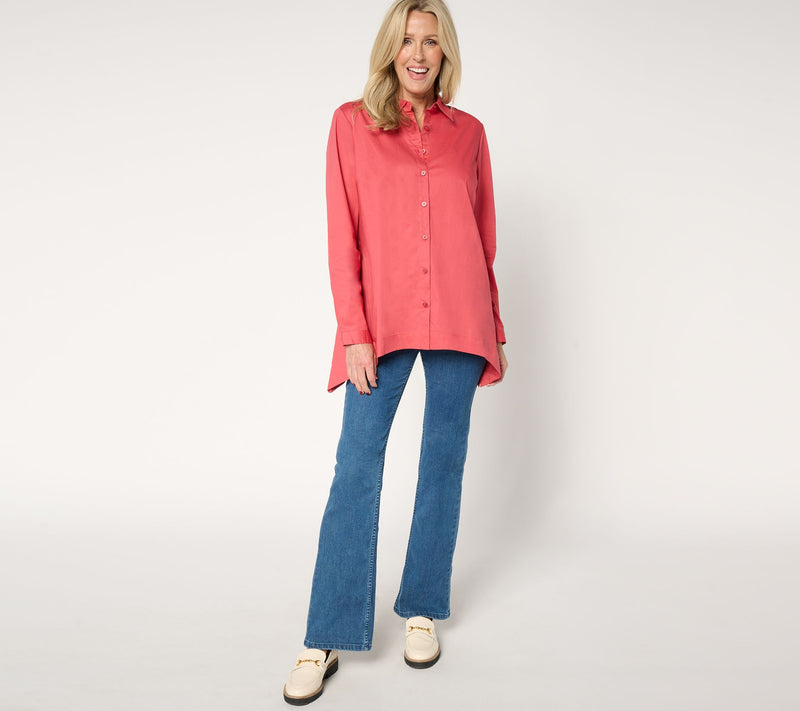 Denim & Co. Petite Button Front Poplin Tunic with Pockets — View 4