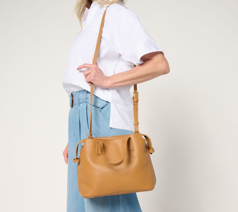 Parker Clay Napa Leather Satchel with Crossbody Strap — View 11