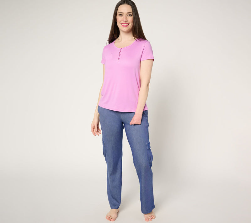 MUK LUKS Faux Denim Cargo Pant & Cloud Knit Tee Lounge Set — Main view
