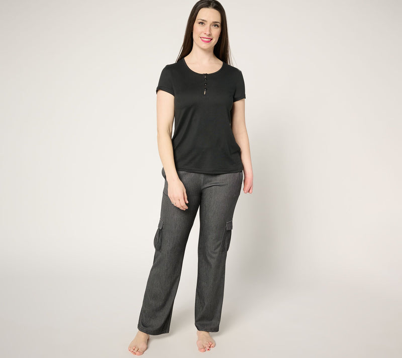 MUK LUKS Faux Denim Cargo Pant & Cloud Knit Tee Lounge Set — View 11