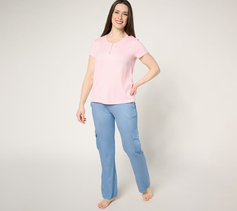 MUK LUKS Faux Denim Cargo Pant & Cloud Knit Tee Lounge Set — View 9