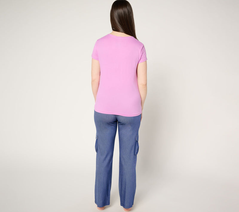 MUK LUKS Faux Denim Cargo Pant & Cloud Knit Tee Lounge Set — View 14