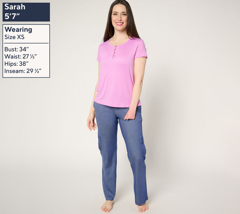 MUK LUKS Faux Denim Cargo Pant & Cloud Knit Tee Lounge Set — View 13