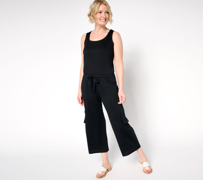 MUK LUKS French Terry Straight Leg Cargo Jumpsuit — View 13