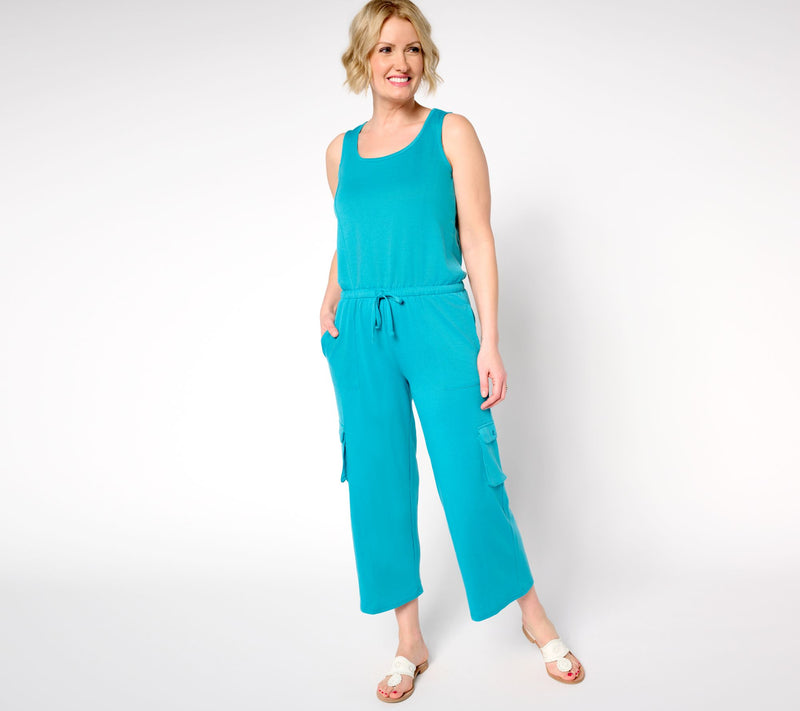 MUK LUKS French Terry Straight Leg Cargo Jumpsuit — View 5