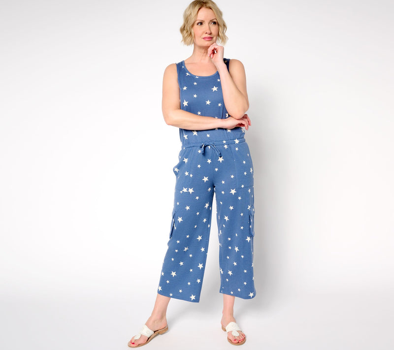 MUK LUKS French Terry Straight Leg Cargo Jumpsuit — Main view