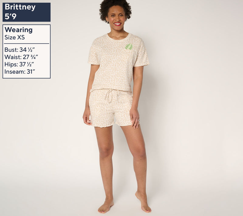 MUK LUKS Cotton Rich Embroidered Tee and Short Lounge Set — View 5