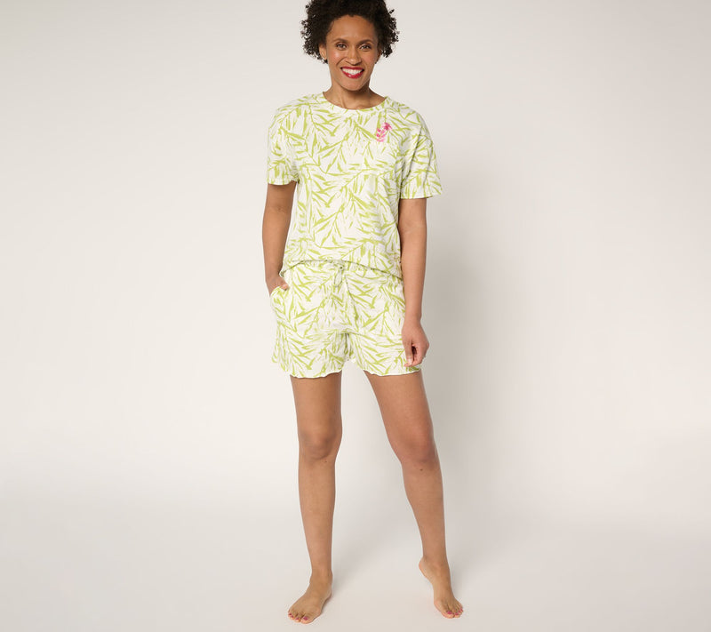 MUK LUKS Cotton Rich Embroidered Tee and Short Lounge Set — View 15