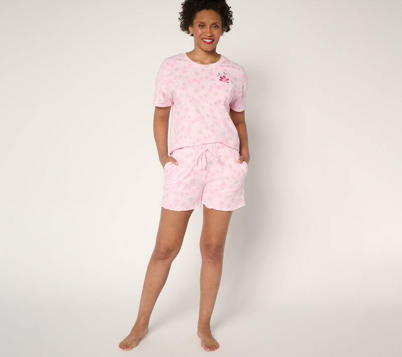 MUK LUKS Cotton Rich Embroidered Tee and Short Lounge Set — View 16