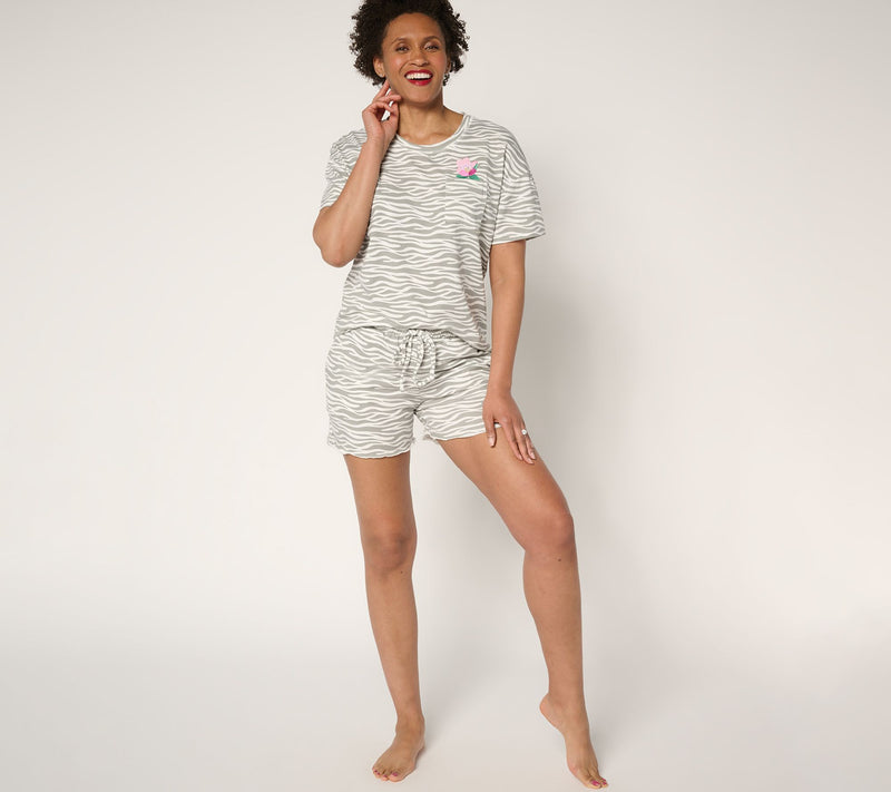 MUK LUKS Cotton Rich Embroidered Tee and Short Lounge Set — View 17