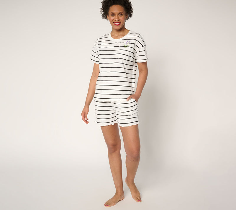 MUK LUKS Cotton Rich Embroidered Tee and Short Lounge Set — View 18