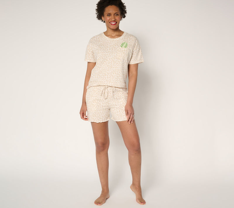 MUK LUKS Cotton Rich Embroidered Tee and Short Lounge Set — View 19