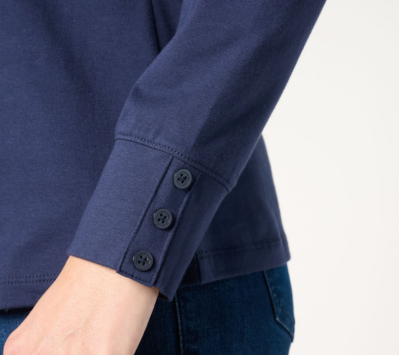 Denim & Co. Essentials Perfect Jersey Crew Neck Top w/ Button Cuff — View 13