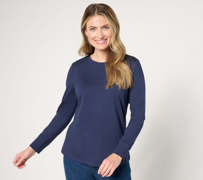 Denim & Co. Essentials Perfect Jersey Crew Neck Top w/ Button Cuff — View 8