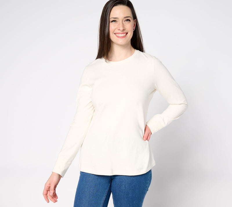 Denim & Co. Essentials Perfect Jersey Crew Neck Top w/ Button Cuff — View 14