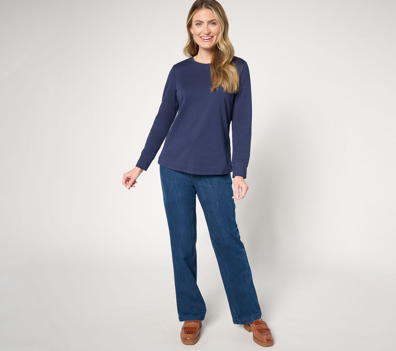 Denim & Co. Essentials Perfect Jersey Crew Neck Top w/ Button Cuff — View 12