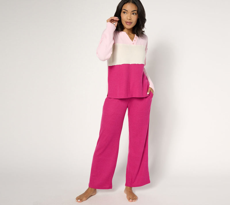 MUK LUKS Regular Brushed Rib Color Block Lounge Set — View 3
