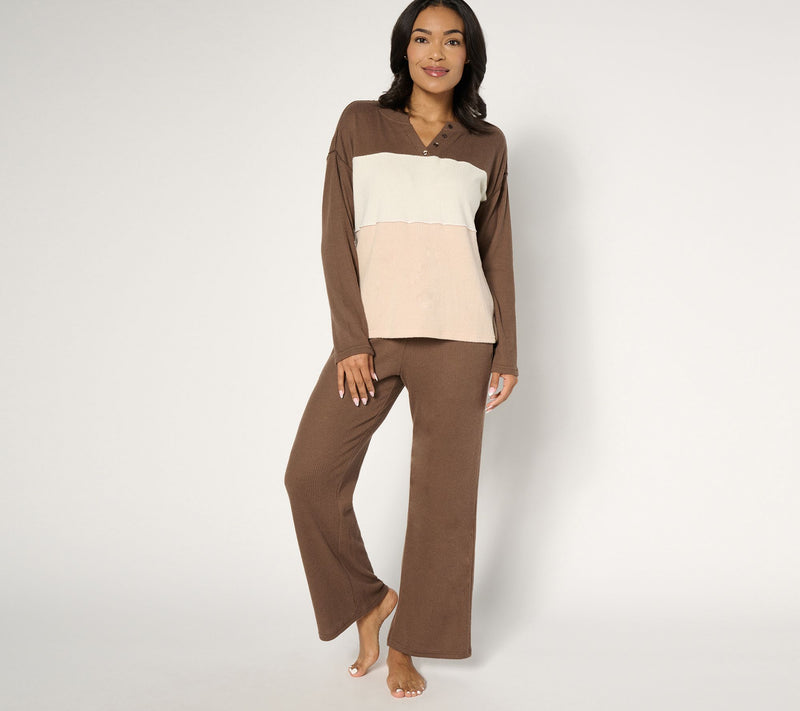 MUK LUKS Tall Brushed Rib Color Block Lounge Set — View 9