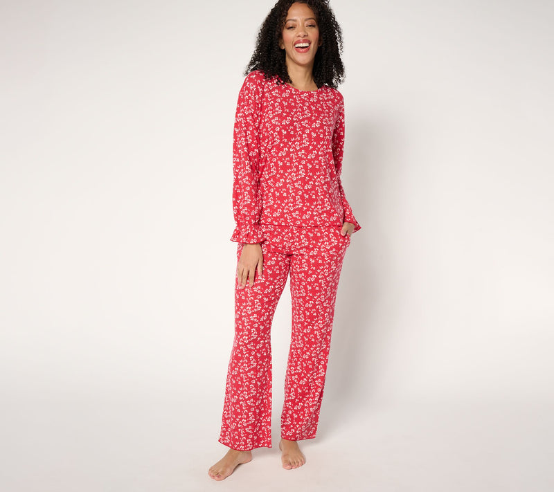 MUK LUKS Brushed Interlock Ruffle Cuff Pajama Set — View 3