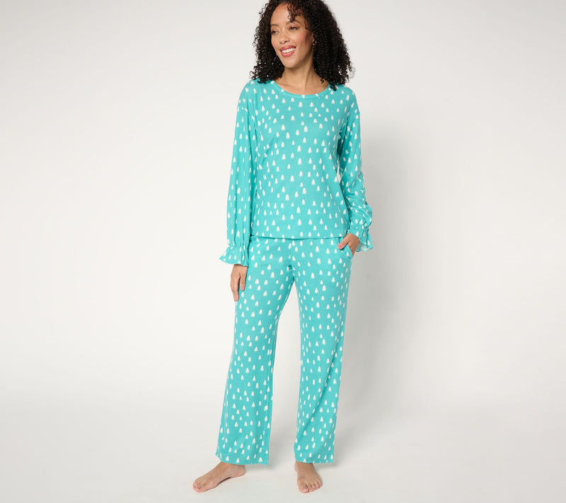 MUK LUKS Brushed Interlock Ruffle Cuff Pajama Set — View 11