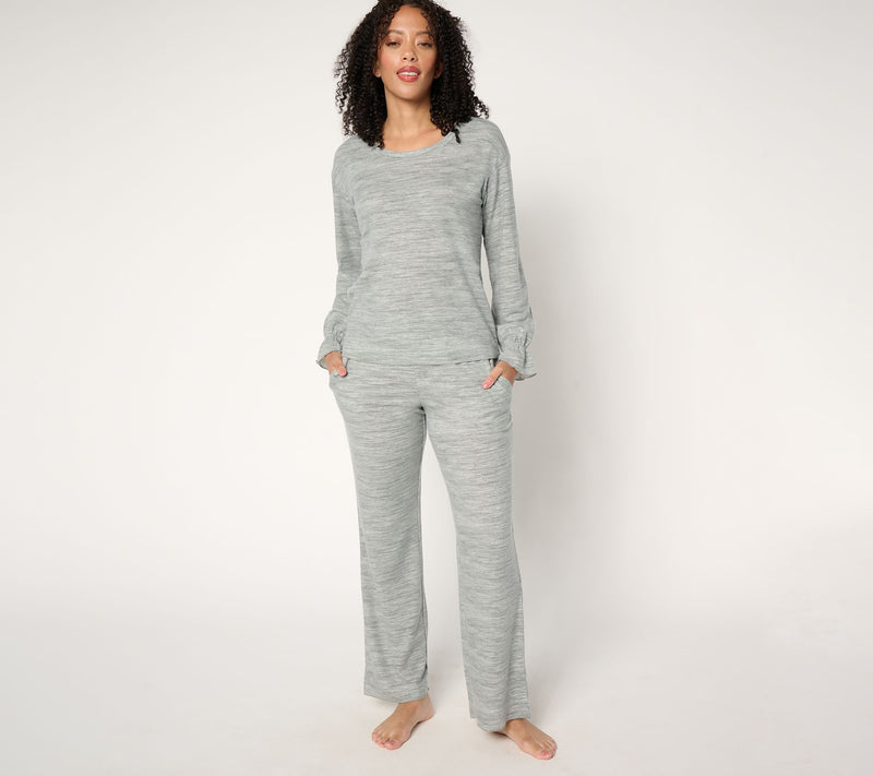 MUK LUKS Brushed Interlock Ruffle Cuff Pajama Set — View 7