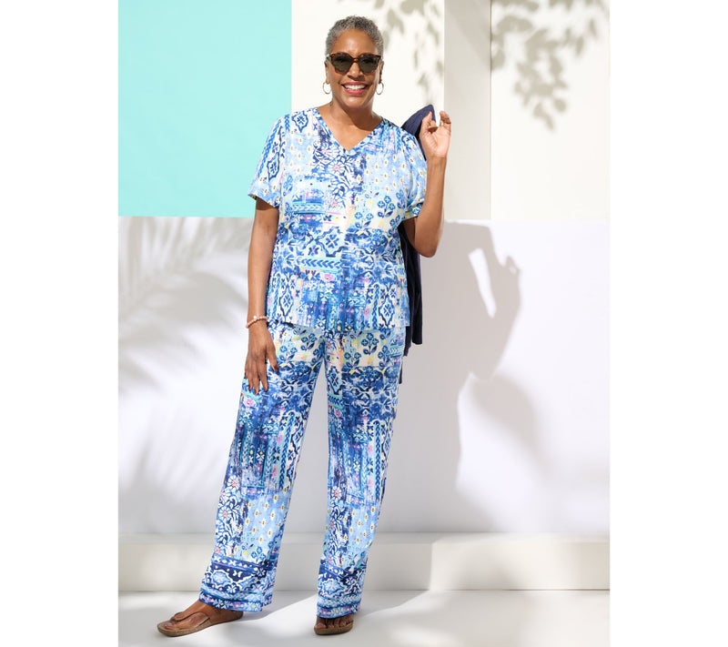 Denim & Co. Beach Jersey Regular Full Length Wide Leg Pant — View 28