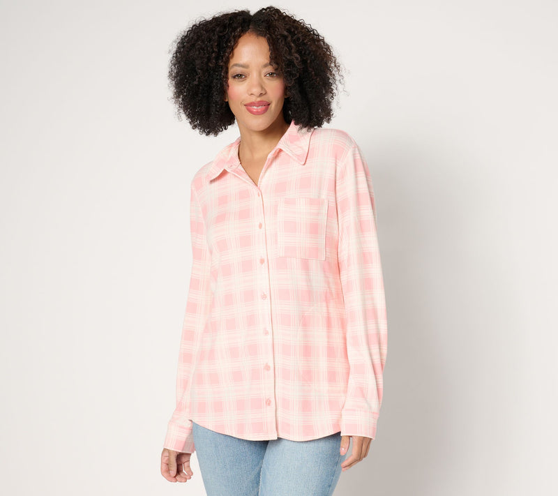 Denim & Co. Regular Heavenly Jersey Pleat Back Plaid Tunic — View 5