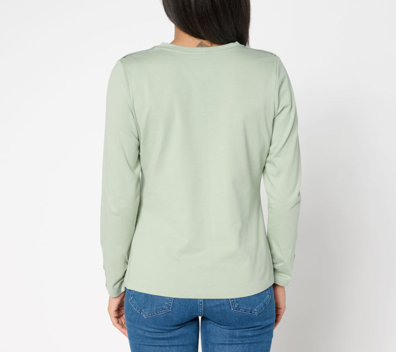 Denim & Co. Adaptive Perfect Jersey Crew Neck Top w/ Cuff — View 12