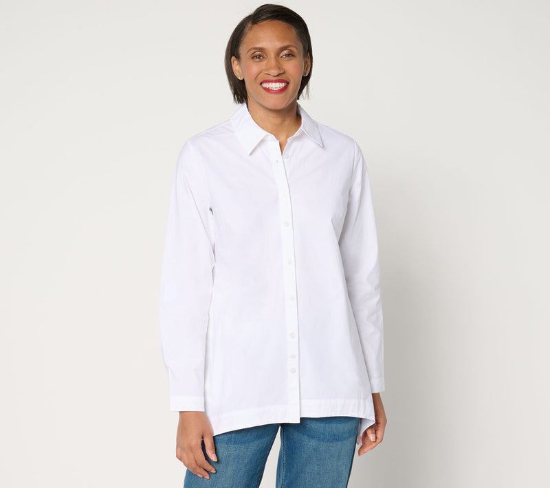 Denim & Co. Adaptive Button Front Poplin Tunic with Pockets — View 9