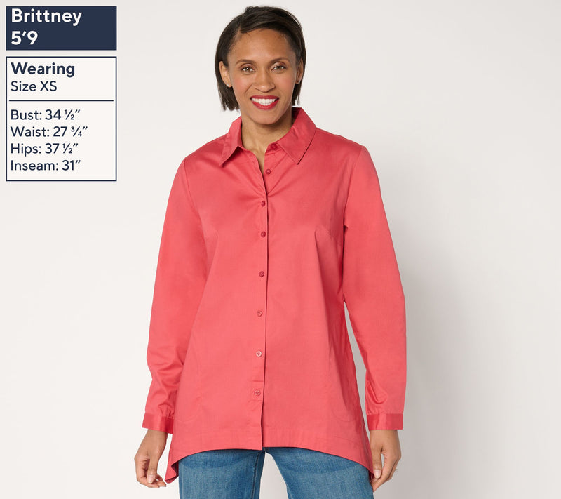 Denim & Co. Adaptive Button Front Poplin Tunic with Pockets — View 2