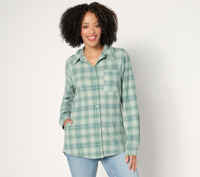 Denim & Co. Petite Heavenly Jersey Pleat Back Plaid Tunic — View 9