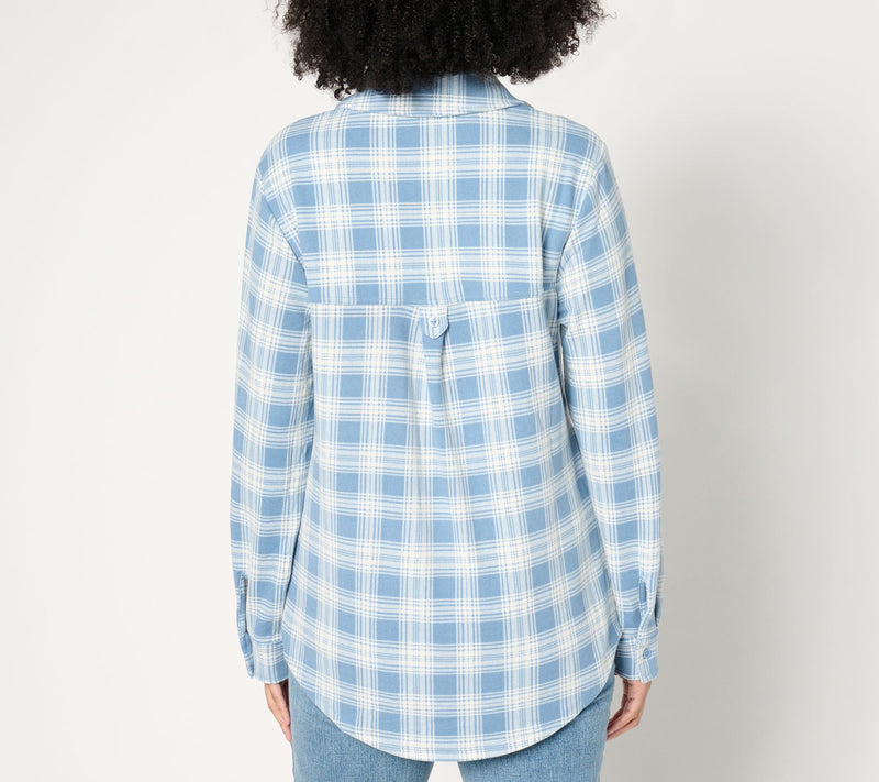 Denim & Co. Petite Heavenly Jersey Pleat Back Plaid Tunic — View 12