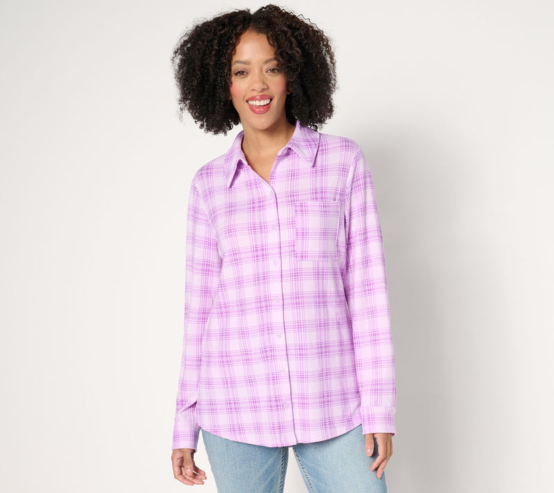 Denim & Co. Petite Heavenly Jersey Pleat Back Plaid Tunic — View 7
