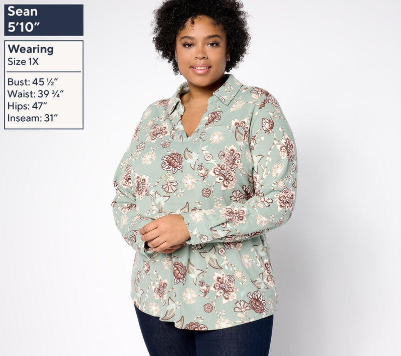 Denim & Co. Heavenly Jersey Split Neck Long Sleeve Knit Top — View 4