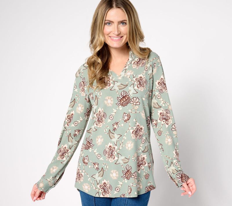 Denim & Co. Heavenly Jersey Split Neck Long Sleeve Knit Top — Main view
