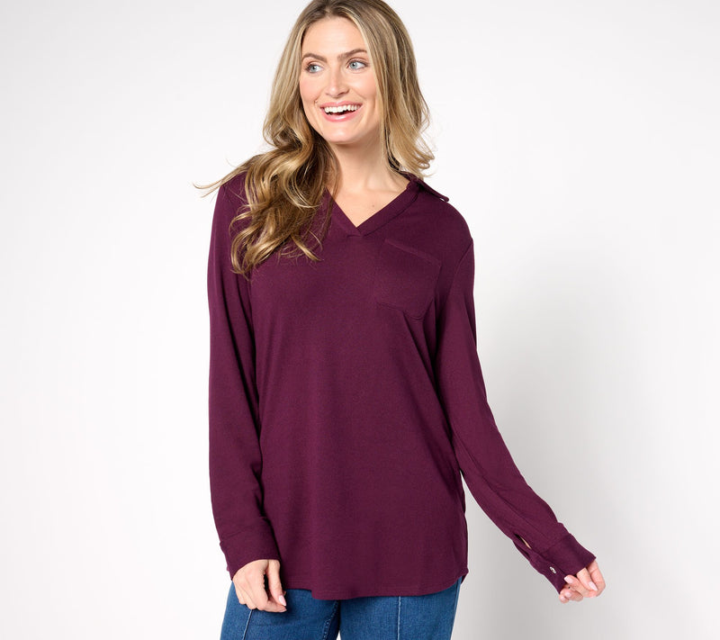 Denim & Co. Heavenly Jersey Split Neck Long Sleeve Knit Top — View 13