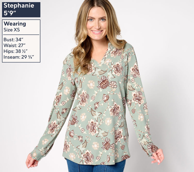 Denim & Co. Heavenly Jersey Split Neck Long Sleeve Knit Top — View 5