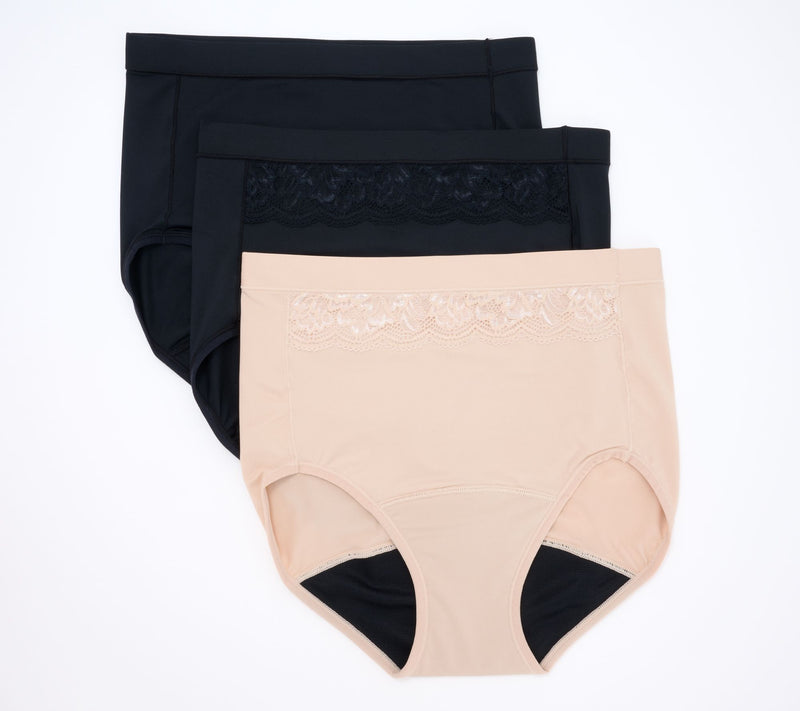 Breezies Natural Curve Leak Proof Full Brief Panty Set of 3 — View 3