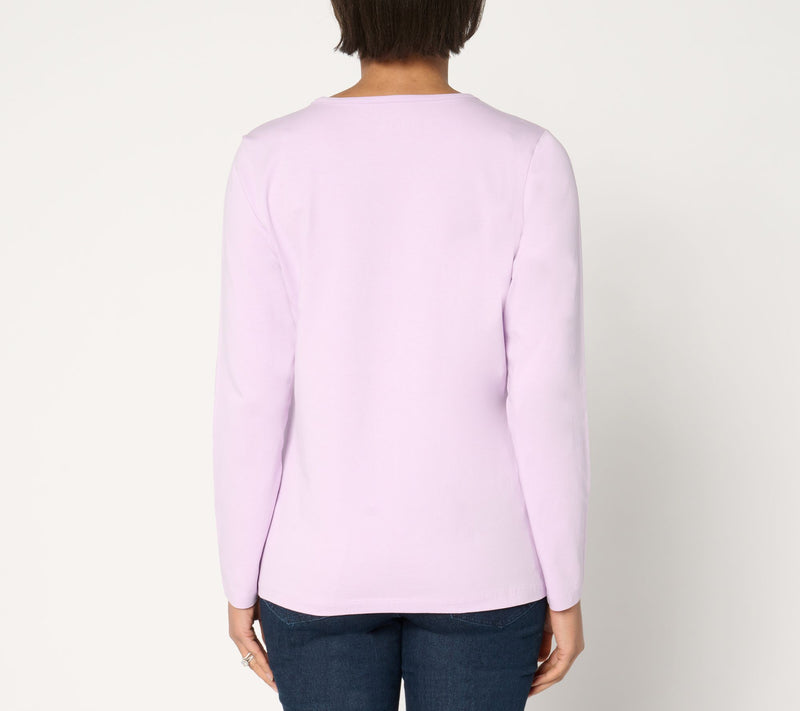Denim & Co. Perfect Jersey Sequin Heart Round Neck Top — View 10