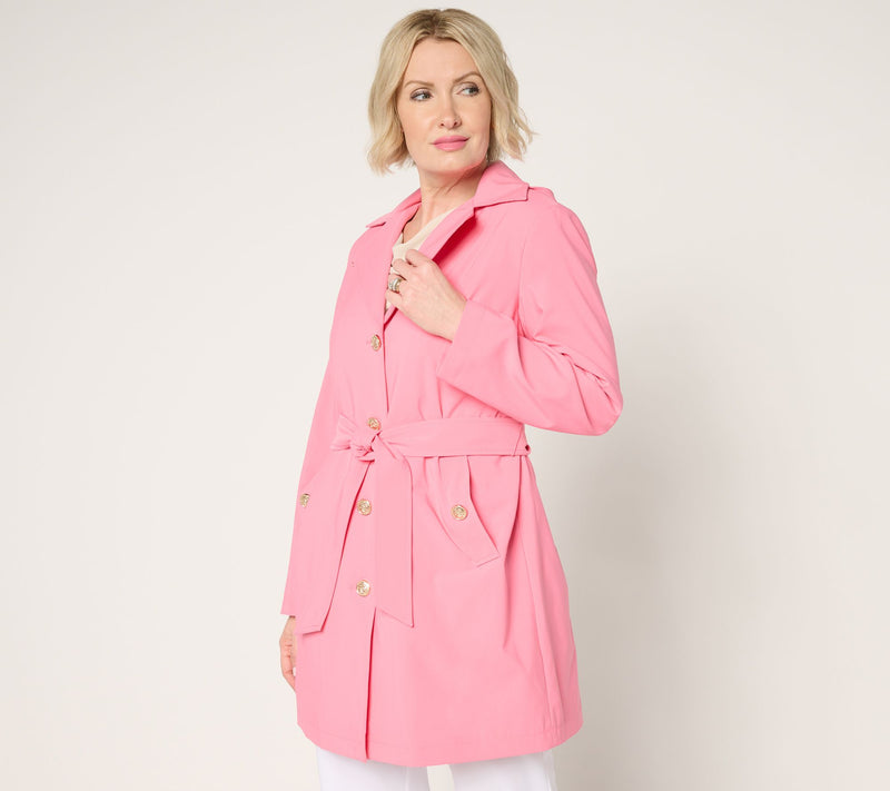 Dennis Basso Regular Water Resistant Trench Coat with Hood — View 7