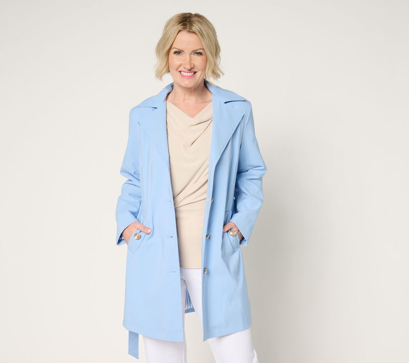 Dennis Basso Regular Water Resistant Trench Coat with Hood — View 9
