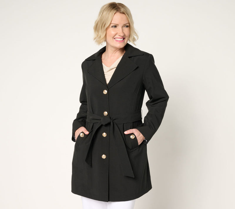 Dennis Basso Petite Water Resistant Trench Coat with Hood — View 13