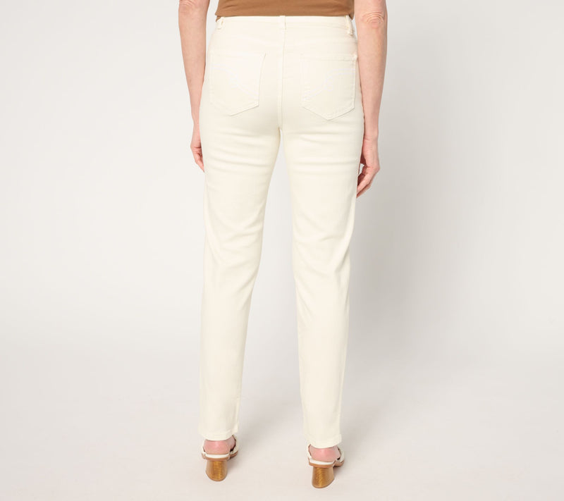 Women with Control Contour Curves Regular Ivory Wash Denim Pants — View 4