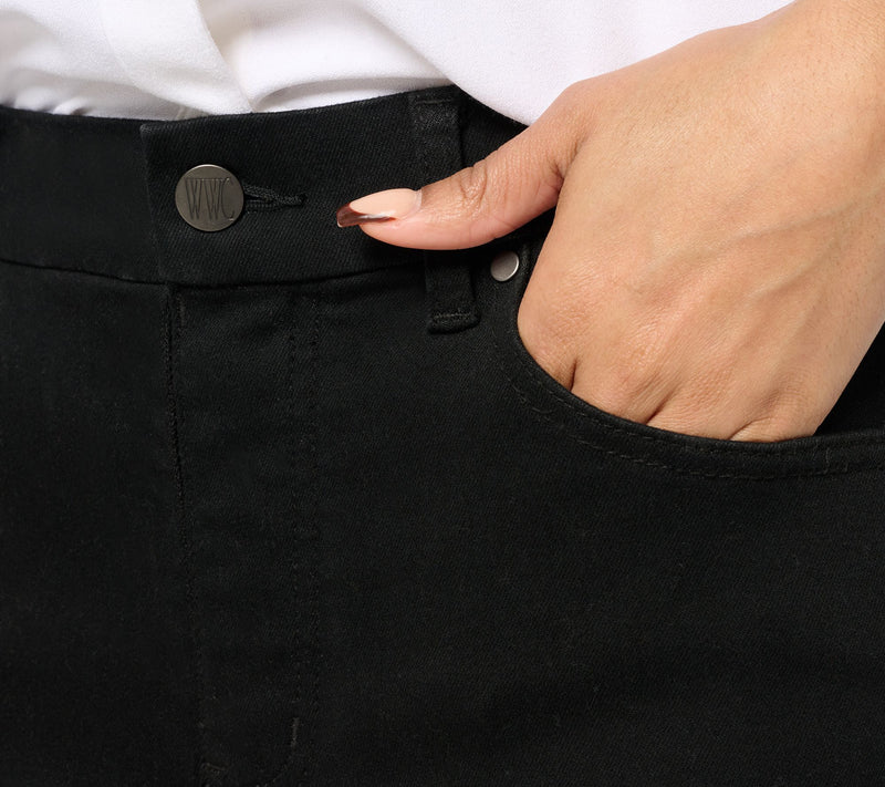 Women with Control Contour Curves Regular Black Wash Denim Pants — View 5