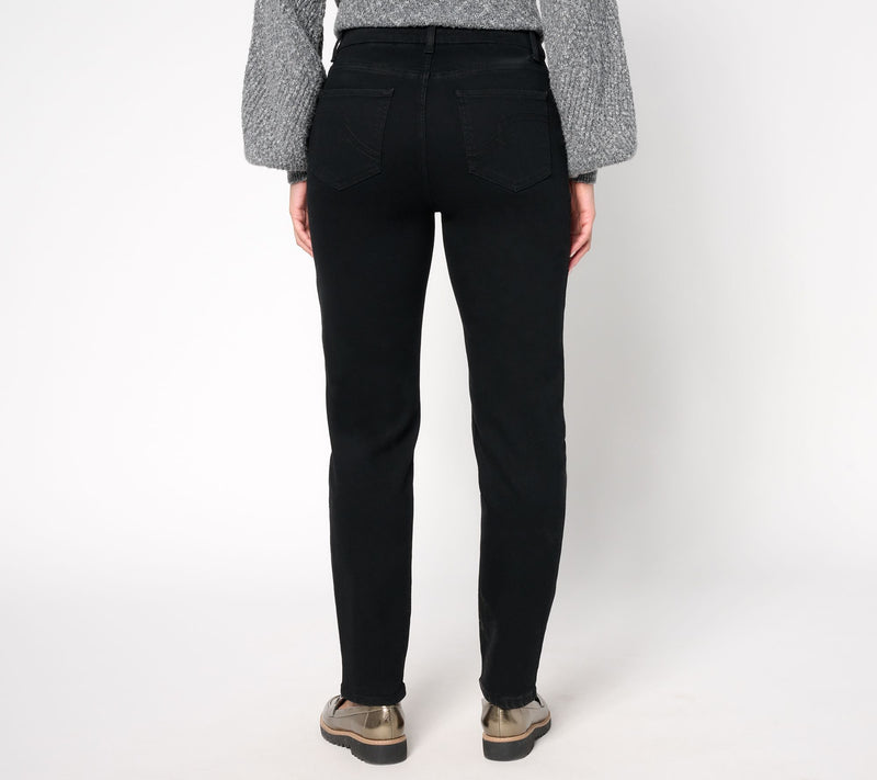 Women with Control Contour Curves Petite Black Wash Denim Pants — View 3