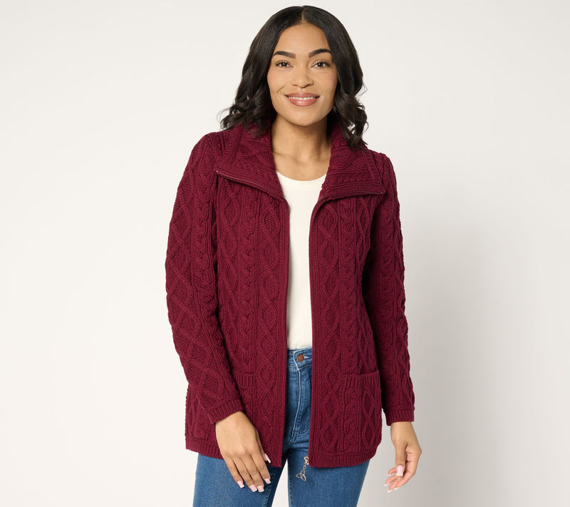 Aran Crafts Merino Wool Zip-Front Sweater with Pockets — View 16