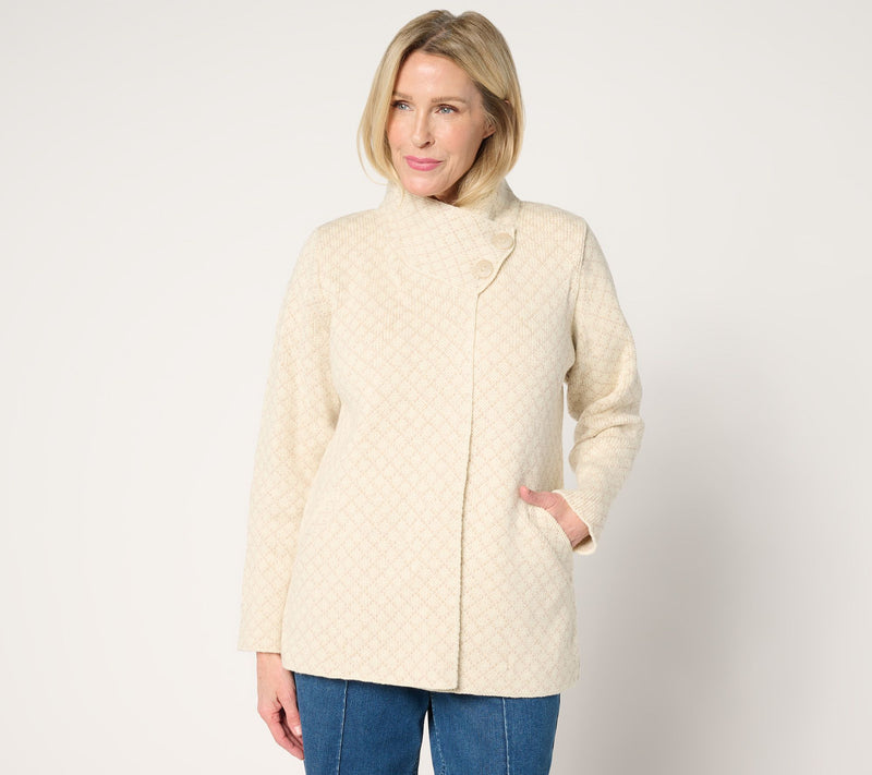 Aran Crafts Merino Wool Jacquard Two-Button Cardigan — View 14