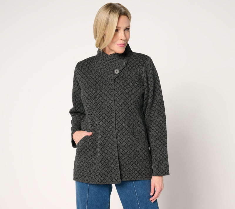 Aran Crafts Merino Wool Jacquard Two-Button Cardigan — View 15