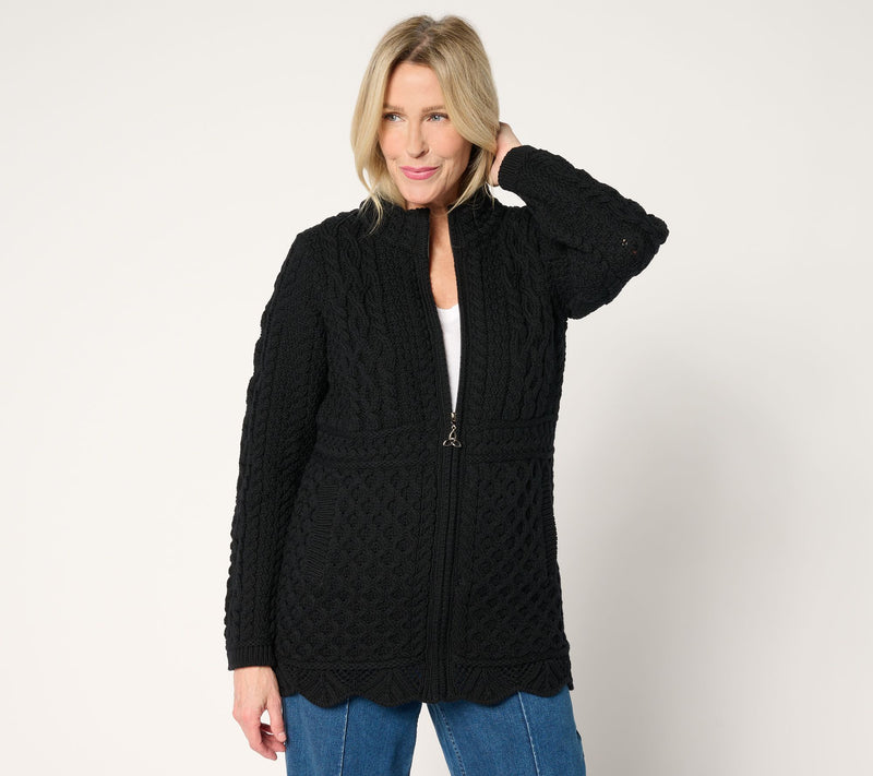 Aran Crafts Merino Wool Zip Front Sweater Cardigan — View 15